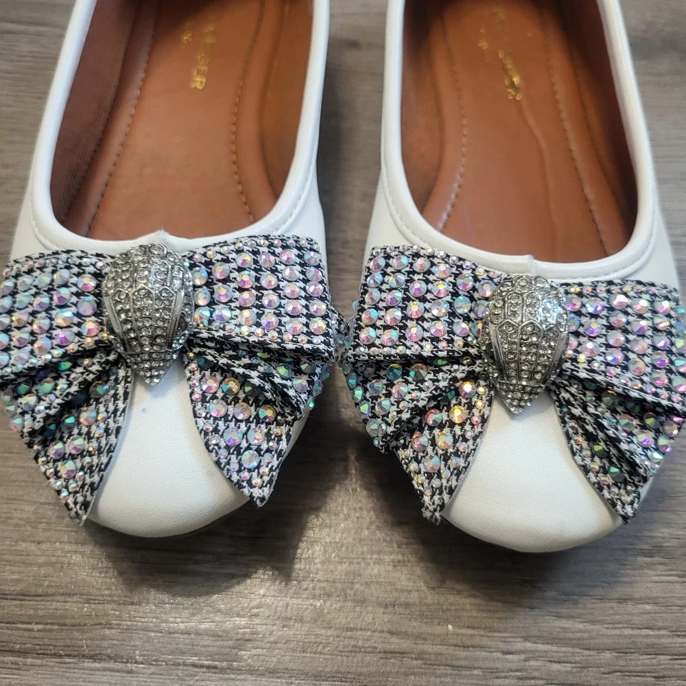 Kurt Geiger Mini Kensington Ballerina White Leather Crystal Bow Flats Kids 2